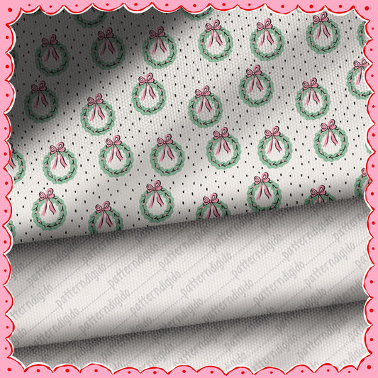 Christmas Wreath with Pink Bow Seamless Pattern, T0774