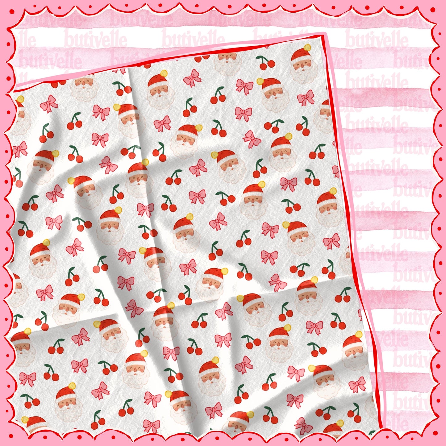 Cute Christmas Santa with Cherries Seamless Pattern, T0867