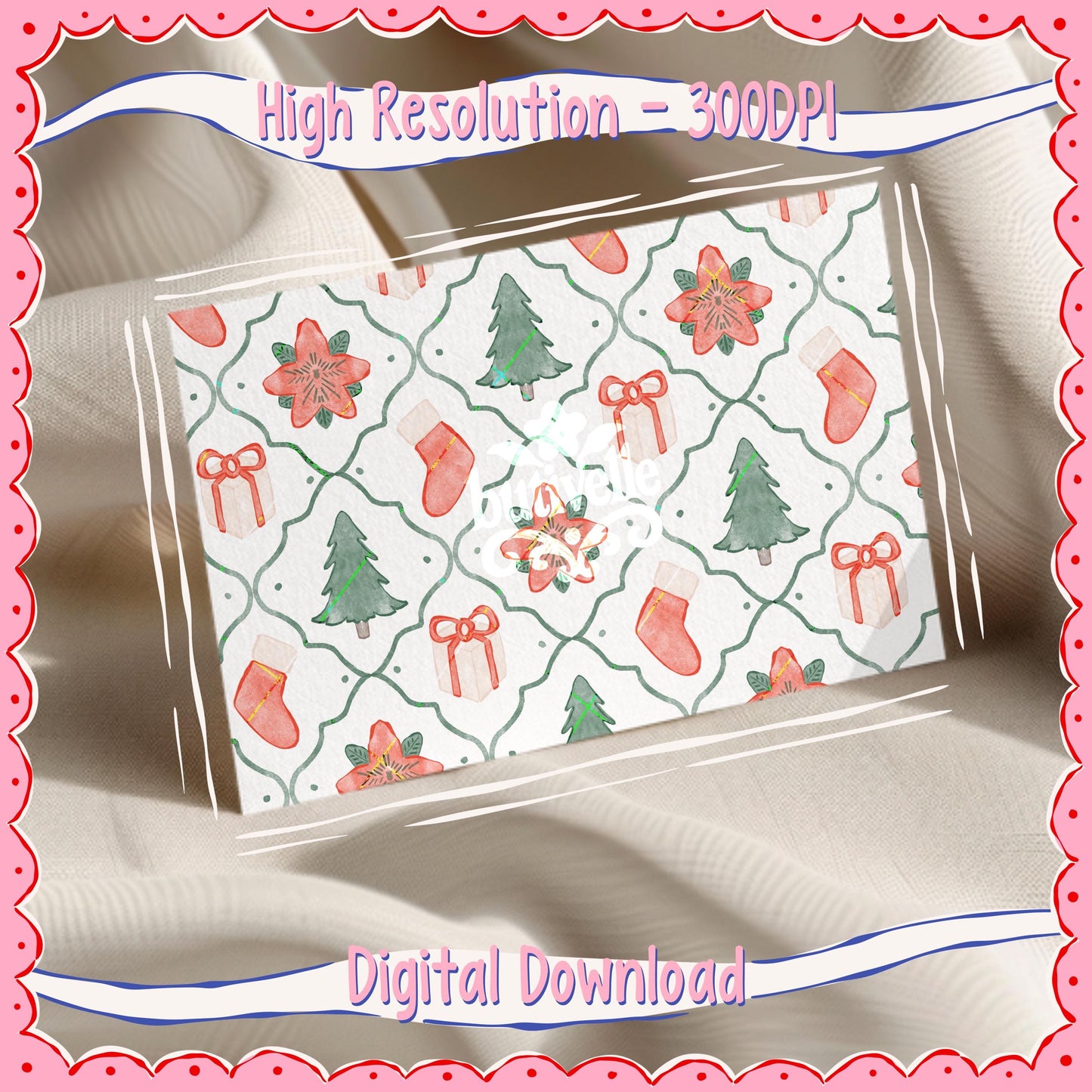 Watercolor Christmas Trellis Seamless Pattern, T0834