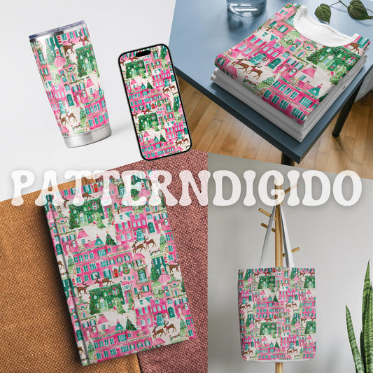 Preppy Pink Christmas Holiday Seamless Pattern, T0535