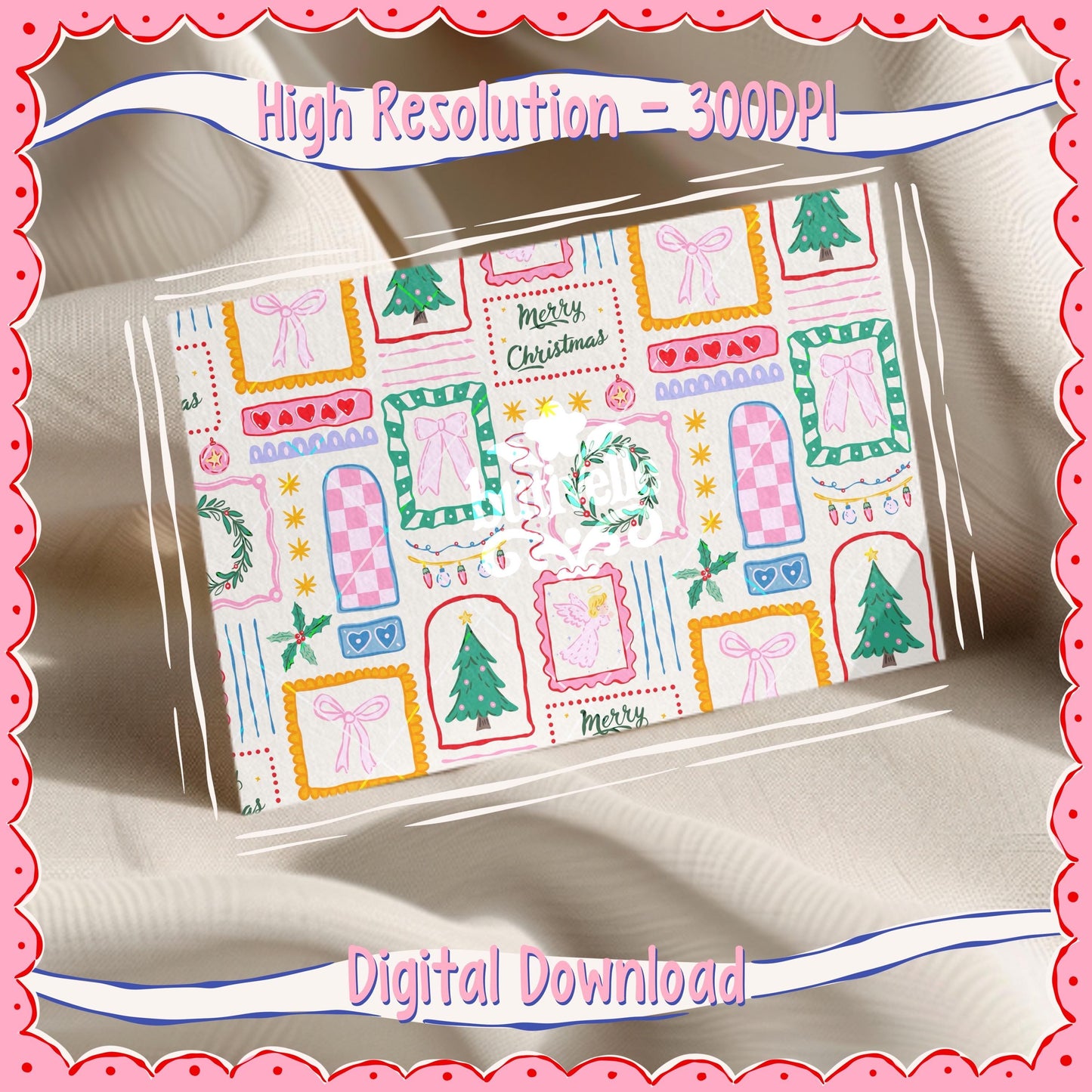 ORIGINAL Girly Christmas Coquette Bows Seamless Pattern, T0844