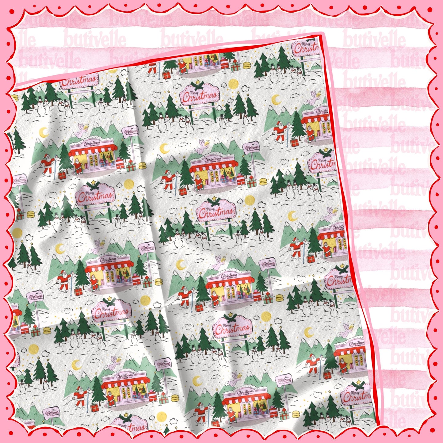 ORIGINAL Hand Drawn Christmas Town Seamless Pattern, T0868