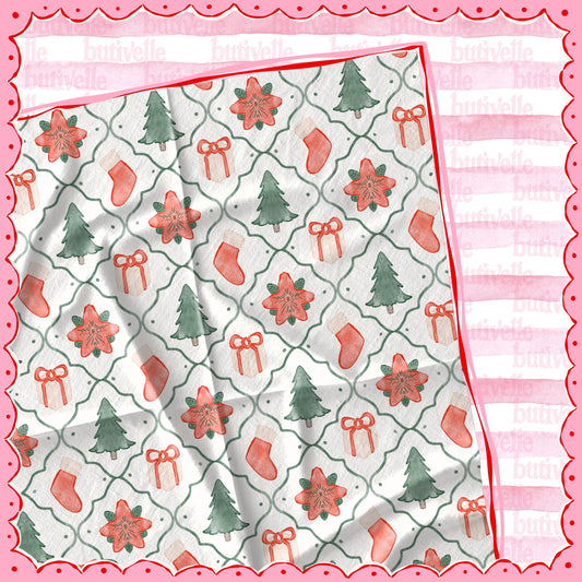 Watercolor Christmas Trellis Seamless Pattern, T0834