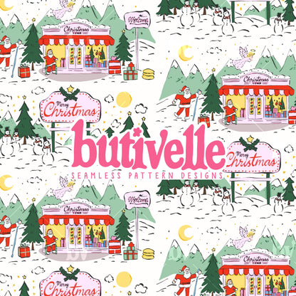 ORIGINAL Hand Drawn Christmas Town Seamless Pattern, T0868