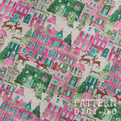 Preppy Pink Christmas Holiday Seamless Pattern, T0535