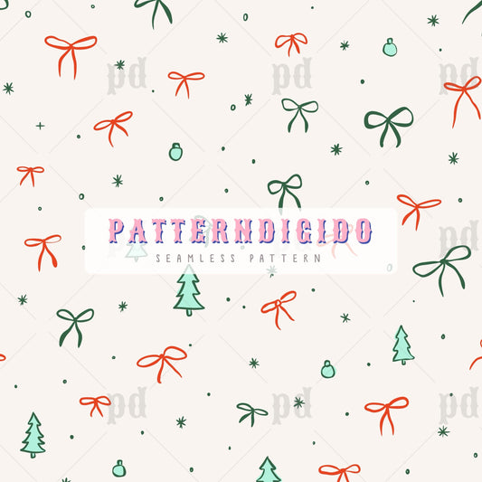 Christmas Bows Seamless Pattern, T0750