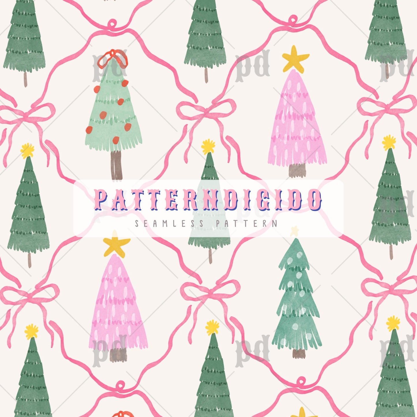 Christmas Trees with Bows Seamless Pattern, T0813