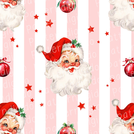 Vintage Retro Watercolor Santa with Pink Stripes Seamless Pattern, T0498