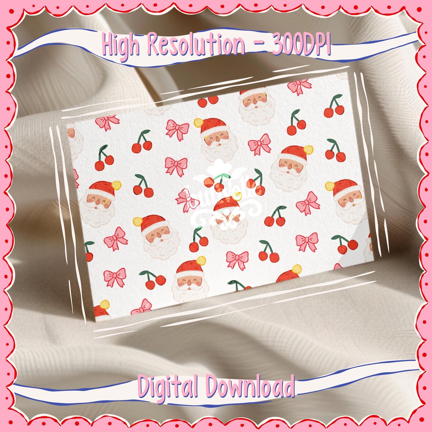 Cute Christmas Santa with Cherries Seamless Pattern, T0867