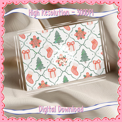 Watercolor Christmas Trellis Seamless Pattern, T0834