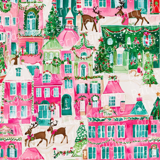 Preppy Pink Christmas Holiday Seamless Pattern, T0535