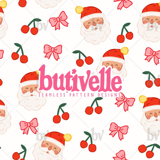 Cute Christmas Santa with Cherries Seamless Pattern, T0867