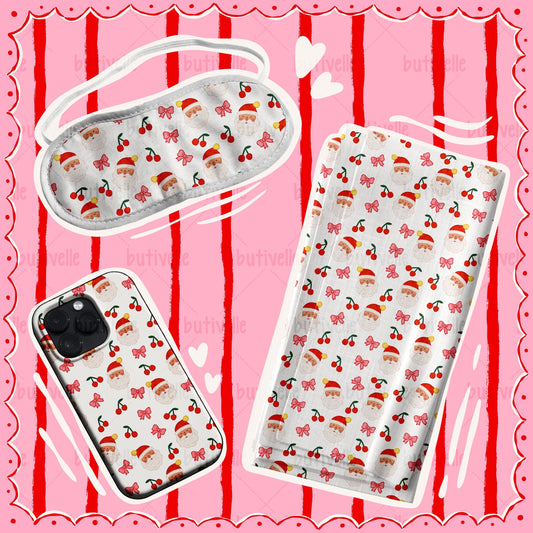 Cute Christmas Santa with Cherries Seamless Pattern, T0867